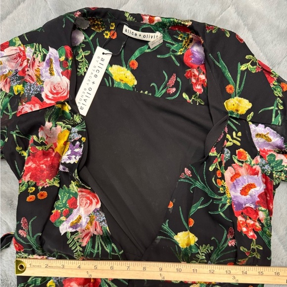 Alice + Olivia Blooming Bouquet Floral Print Wrap Dress Fall Wedding Guest Party - Picture 11 of 15
